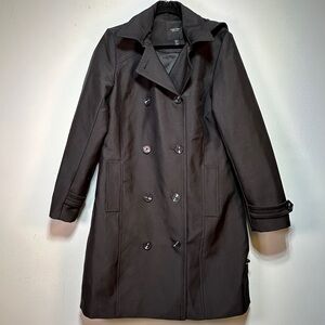 Ever New Black Double Breasted Hooded Trench Coat Lined Classic Size 8